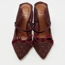 Pre Owned Malone Souliers Burgundy Polka Dot Mesh And Leather Marguerite Bow Mules Size 37
