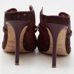 Pre Owned Malone Souliers Burgundy Polka Dot Mesh And Leather Marguerite Bow Mules Size 37