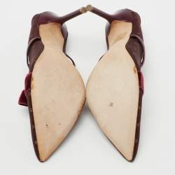 Pre Owned Malone Souliers Burgundy Polka Dot Mesh And Leather Marguerite Bow Mules Size 37