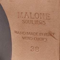 Pre Owned Malone Souliers Grey/Silver Leather And Patent Leather Maureen Open Toe Block Heel Mules Size 38