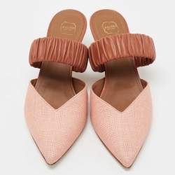 Pre Owned Malone Souliers Pink/Brown Woven Straw and Leather Maisie Mules Size 38