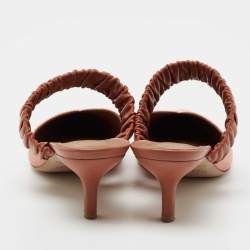 Pre Owned Malone Souliers Pink/Brown Woven Straw and Leather Maisie Mules Size 38