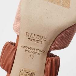 Pre Owned Malone Souliers Pink/Brown Woven Straw and Leather Maisie Mules Size 38