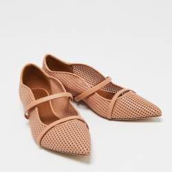 Pre Owned Malone Souliers Beige Perforated Leather Maureen Ballet Flats Size 36.5