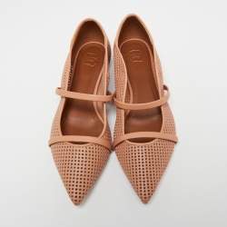 Pre Owned Malone Souliers Beige Perforated Leather Maureen Ballet Flats Size 36.5