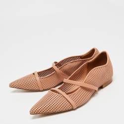 Pre Owned Malone Souliers Beige Perforated Leather Maureen Ballet Flats Size 36.5