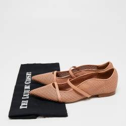 Pre Owned Malone Souliers Beige Perforated Leather Maureen Ballet Flats Size 36.5