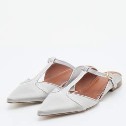 Pre Owned Malone Souliers Silver Satin Imogen Flat Sandals Size 39