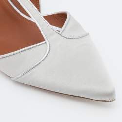 Pre Owned Malone Souliers Silver Satin Imogen Flat Sandals Size 39