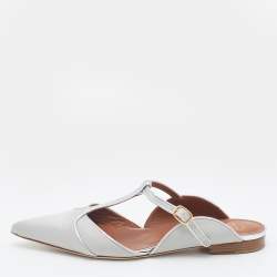 Pre Owned Malone Souliers Silver Satin Imogen Flat Sandals Size 39