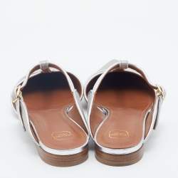 Pre Owned Malone Souliers Silver Satin Imogen Flat Sandals Size 39