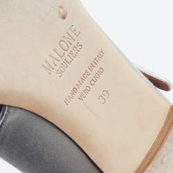 Pre Owned Malone Souliers Silver Satin Imogen Flat Sandals Size 39