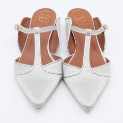 Pre Owned Malone Souliers Silver Satin Imogen Flat Sandals Size 39