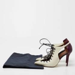 Pre Owned Malone Souliers Off-White/Purple Leather Montana Lace Up Pointed Toe Pumps Size 36