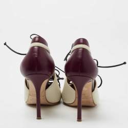 Pre Owned Malone Souliers Off-White/Purple Leather Montana Lace Up Pointed Toe Pumps Size 36