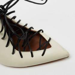 Pre Owned Malone Souliers Off-White/Purple Leather Montana Lace Up Pointed Toe Pumps Size 36