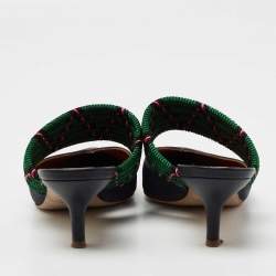 Pre Owned Malone Souliers Navy Blue/Green Straw and Fabric Maisie Mules Size 36