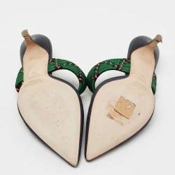 Pre Owned Malone Souliers Navy Blue/Green Straw and Fabric Maisie Mules Size 36