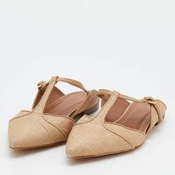 Pre Owned Malone Souliers Beige Raffia And Leather Marion Pointed Toe Flat Mules Size 40
