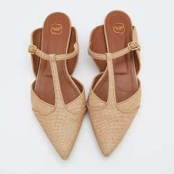 Pre Owned Malone Souliers Beige Raffia And Leather Marion Pointed Toe Flat Mules Size 40