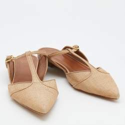 Pre Owned Malone Souliers Beige Raffia And Leather Marion Pointed Toe Flat Mules Size 40