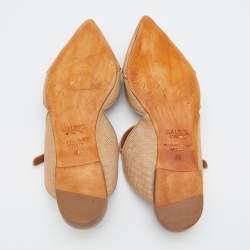 Pre Owned Malone Souliers Beige Raffia And Leather Marion Pointed Toe Flat Mules Size 40