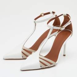 Pre Owned Malone Souliers White Leather Ila T-Strap Pumps Size 37