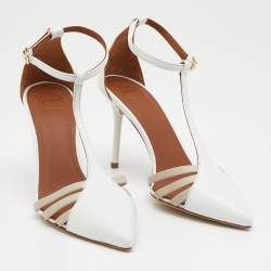 Pre Owned Malone Souliers White Leather Ila T-Strap Pumps Size 37