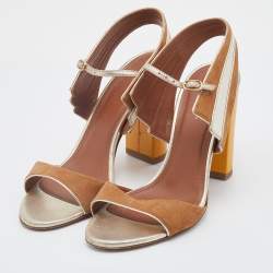 Pre Owned Malone Souliers Brown/Cream Leather And Suede Block Heel Ankle Strap Sandals Size 36