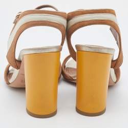 Pre Owned Malone Souliers Brown/Cream Leather And Suede Block Heel Ankle Strap Sandals Size 36