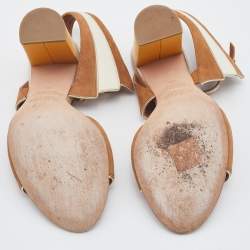 Pre Owned Malone Souliers Brown/Cream Leather And Suede Block Heel Ankle Strap Sandals Size 36