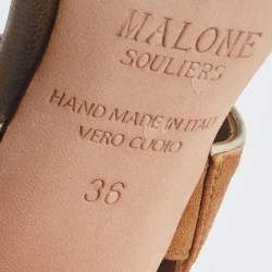Pre Owned Malone Souliers Brown/Cream Leather And Suede Block Heel Ankle Strap Sandals Size 36