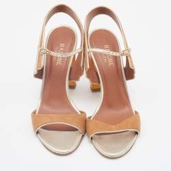 Pre Owned Malone Souliers Brown/Cream Leather And Suede Block Heel Ankle Strap Sandals Size 36