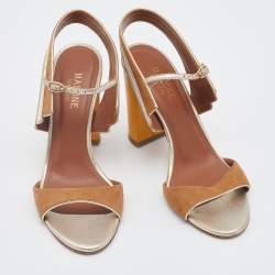 Pre Owned Malone Souliers Brown/Cream Leather And Suede Block Heel Ankle Strap Sandals Size 36