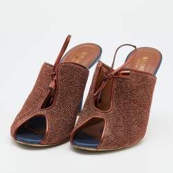 Pre Owned Malone Souliers Brown Metallic Fabric And Leather Lace Up Mules Size 41