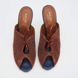 Pre Owned Malone Souliers Brown Metallic Fabric And Leather Lace Up Mules Size 41