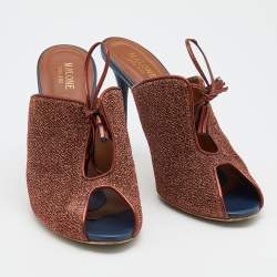 Pre Owned Malone Souliers Brown Metallic Fabric And Leather Lace Up Mules Size 41