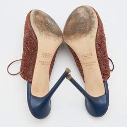 Pre Owned Malone Souliers Brown Metallic Fabric And Leather Lace Up Mules Size 41