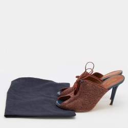 Pre Owned Malone Souliers Brown Metallic Fabric And Leather Lace Up Mules Size 41