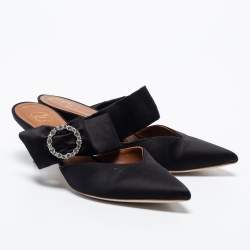 Pre Owned Malone Souliers Black Satin Maite Crystal Pointed-Toe Mules Size 38