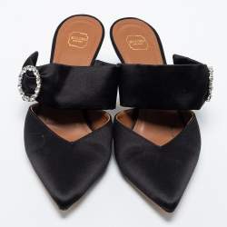 Pre Owned Malone Souliers Black Satin Maite Crystal Pointed-Toe Mules Size 38