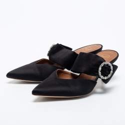 Pre Owned Malone Souliers Black Satin Maite Crystal Pointed-Toe Mules Size 38