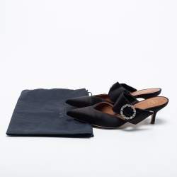 Pre Owned Malone Souliers Black Satin Maite Crystal Pointed-Toe Mules Size 38