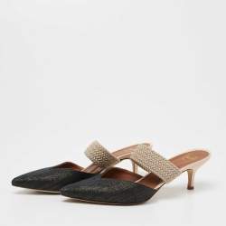 Pre Owned Malone Souliers Navy Blue/Beige Fabric and Stretch Band Maisie Mules Size 38