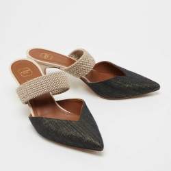 Pre Owned Malone Souliers Navy Blue/Beige Fabric and Stretch Band Maisie Mules Size 38
