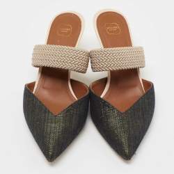Pre Owned Malone Souliers Navy Blue/Beige Fabric and Stretch Band Maisie Mules Size 38