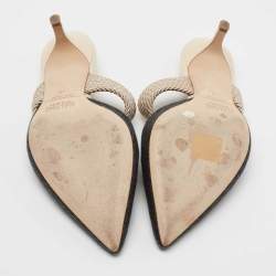 Pre Owned Malone Souliers Navy Blue/Beige Fabric and Stretch Band Maisie Mules Size 38