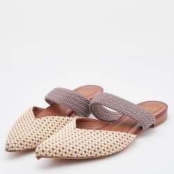 Pre Owned Malone Souliers Multicolor Raffia and Stretch Band Maisie Flat Mules Size 41