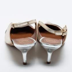 مملوكة مسبقًا Malone Souliers Metallic Gold/Silver Leather Marion Slingback Pumps Size 37