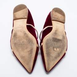Pre Owned Malone Souliers Burgundy Velvet and Leather Maureen Flats Size 37